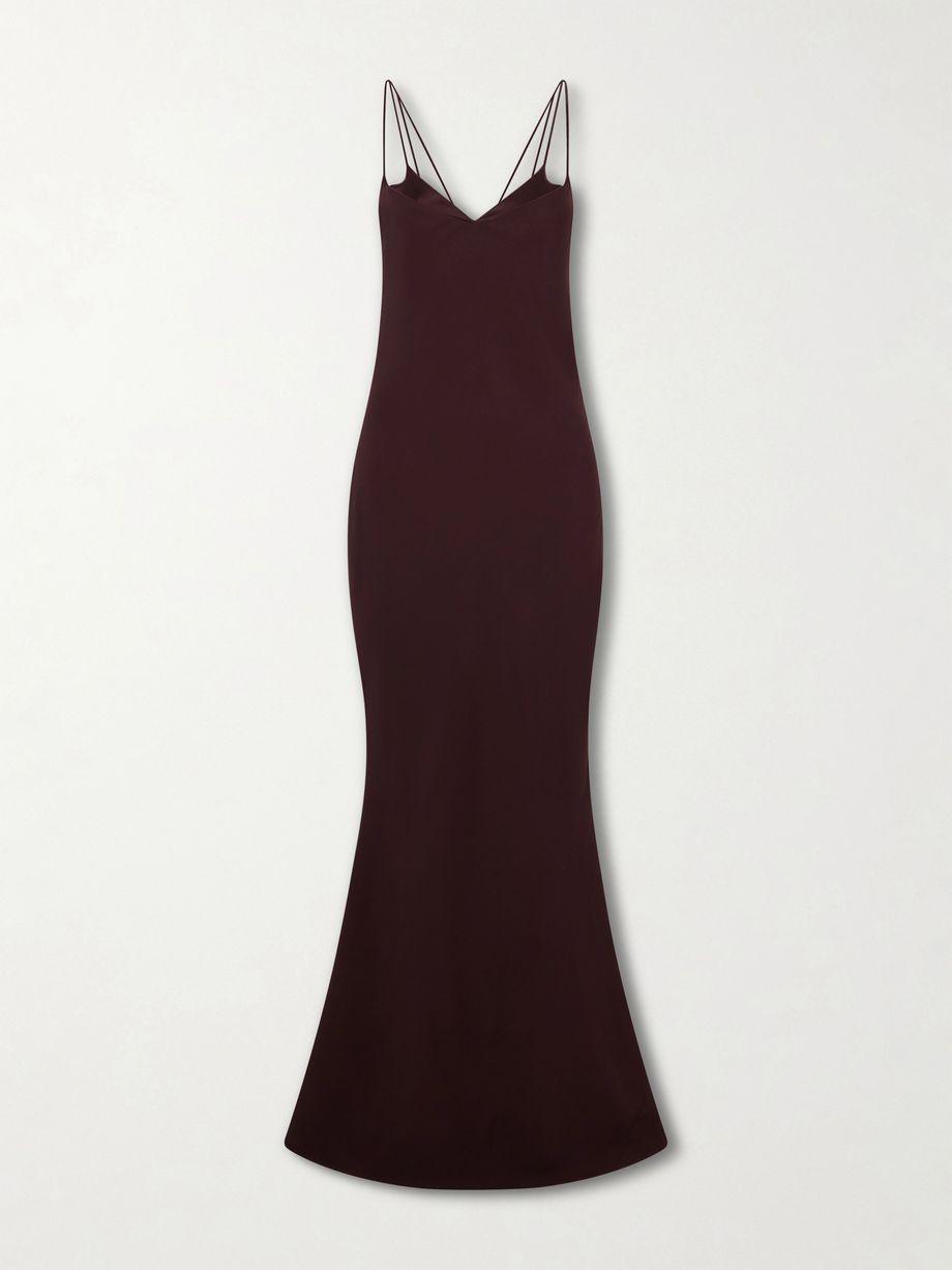 Maroon Enverse satin gown by TOM FORD