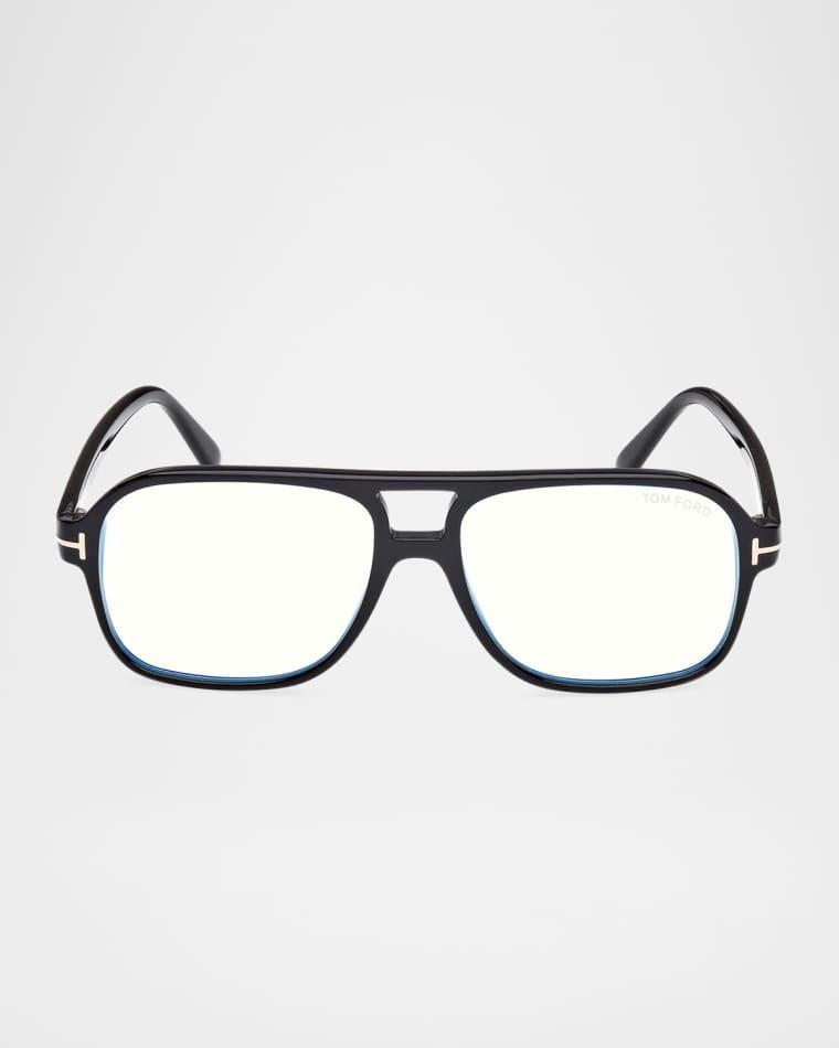 Men's FT6058-BM Acetate Square Blue-Block Optical Frames by TOM FORD