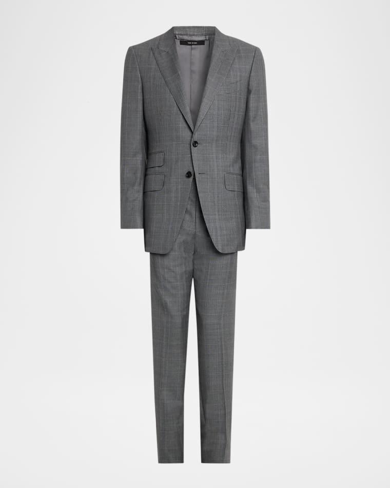 Men's Herringbone Wool Prince of Wales Peak-Lapel Suit by TOM FORD