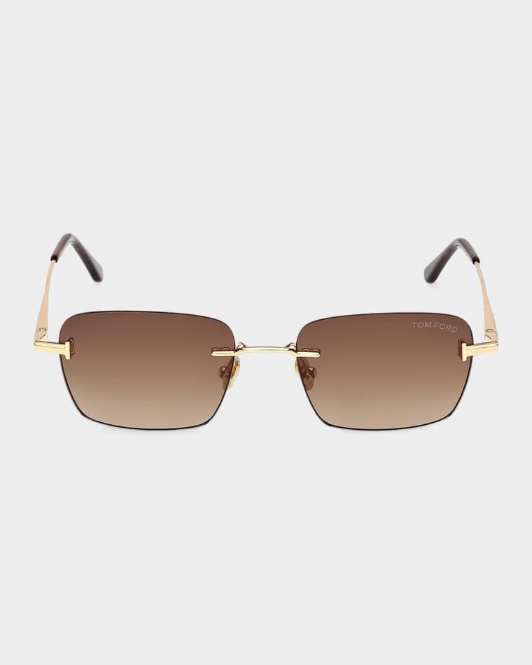 Men's Jake Rimless Rectangular Metal Sunglasses by TOM FORD