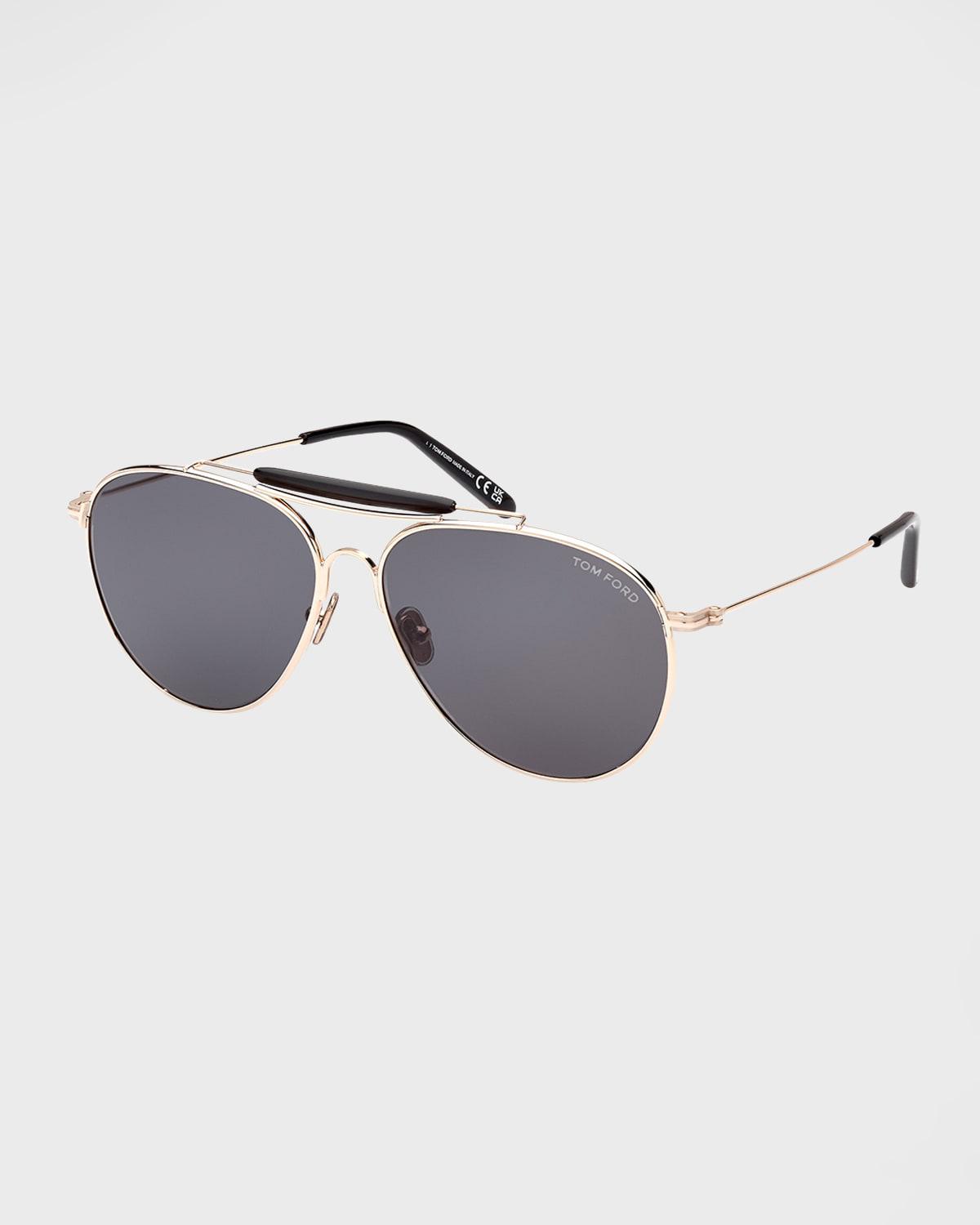 Men's Raphael Double-Bridge Metal Aviator Sunglasses by TOM FORD