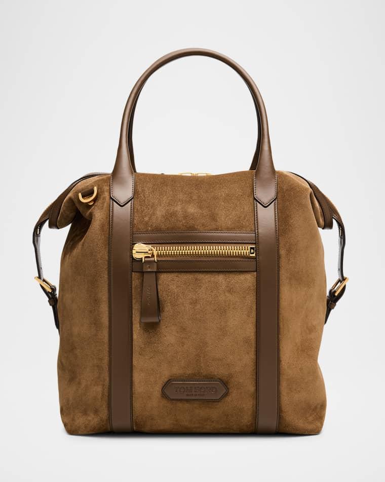 Men's Suede and Leather Side-Buckle Tote Bag by TOM FORD