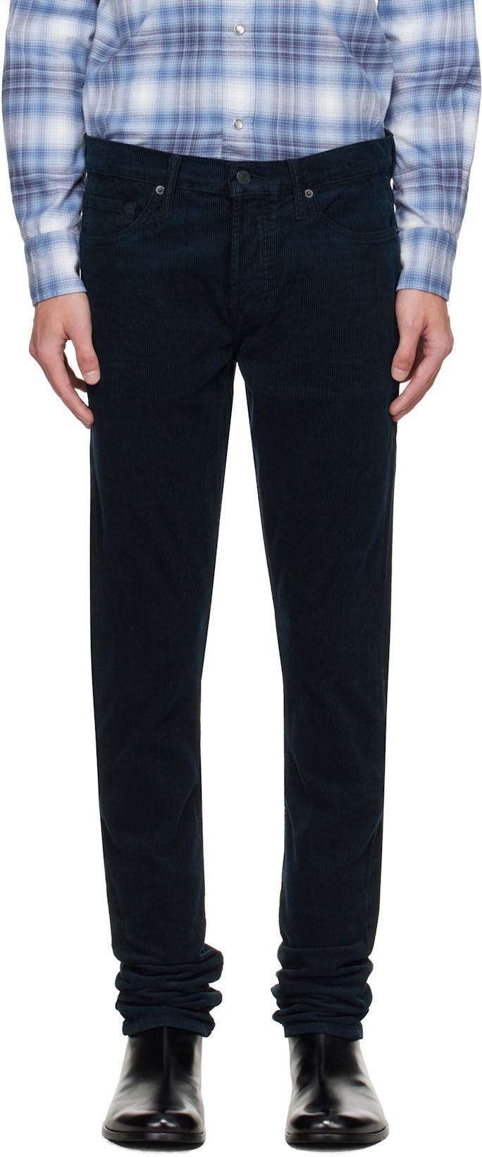 Navy 12 Waves Cord Stretch Slim Fit Trousers by TOM FORD