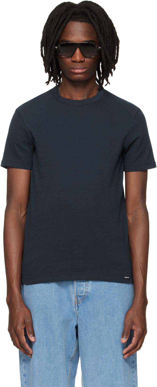 Navy Cotton Crewneck T-shirt by TOM FORD
