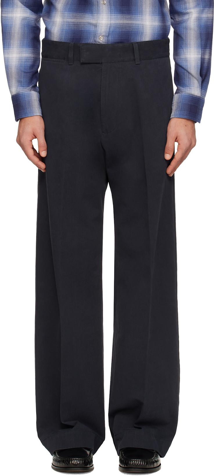 Navy Cotton Drill Wide Leg Trousers by TOM FORD
