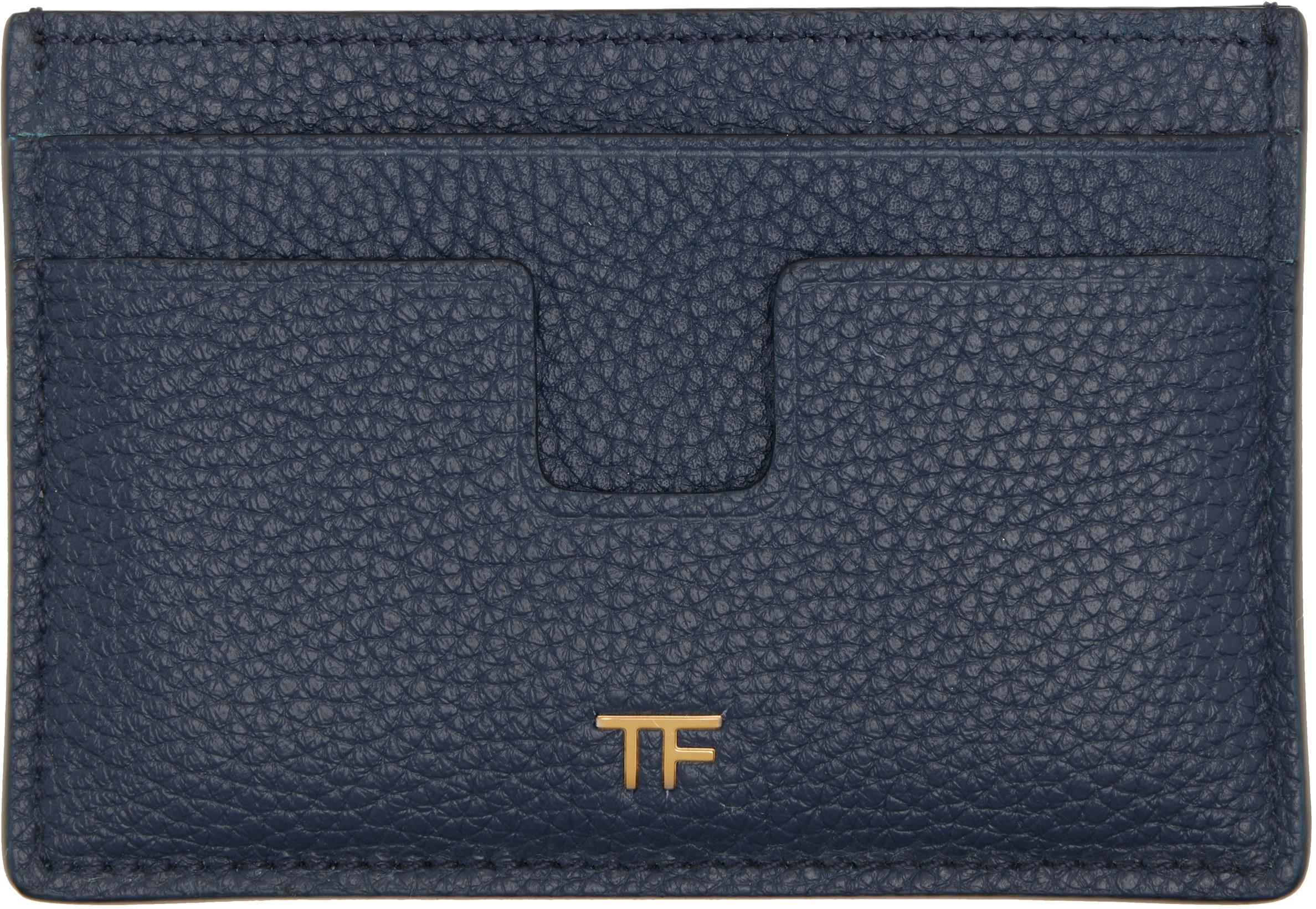 Navy Grain Leather Card Holder by TOM FORD