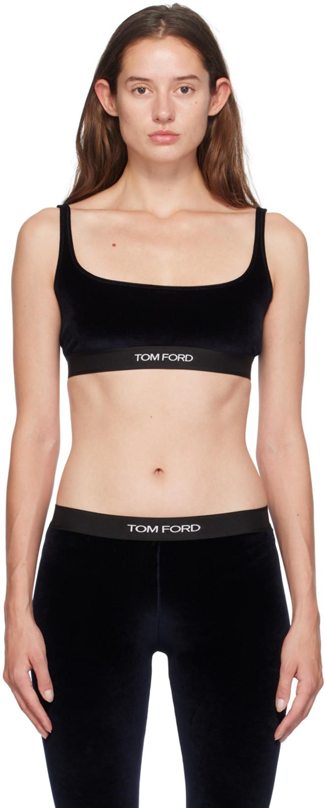 Navy Jacquard-Logo Bra by TOM FORD