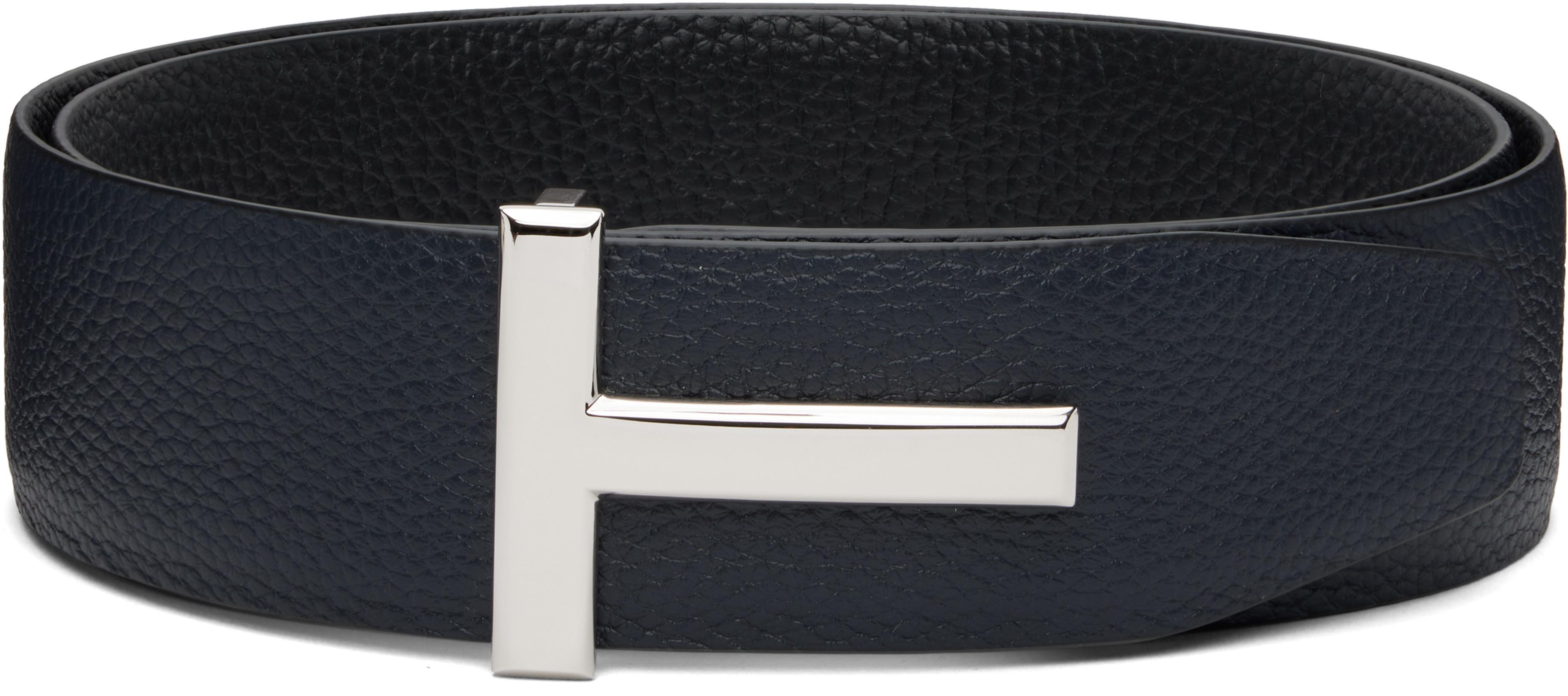 Navy & Black Reversible T Icon Belt by TOM FORD