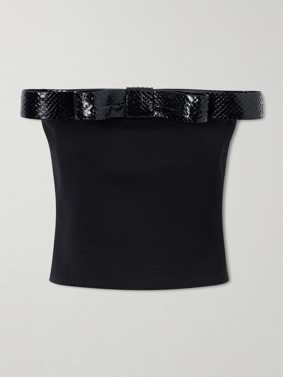 Off-the-shoulder snake-effect leather-trimmed wool-twill top by TOM FORD