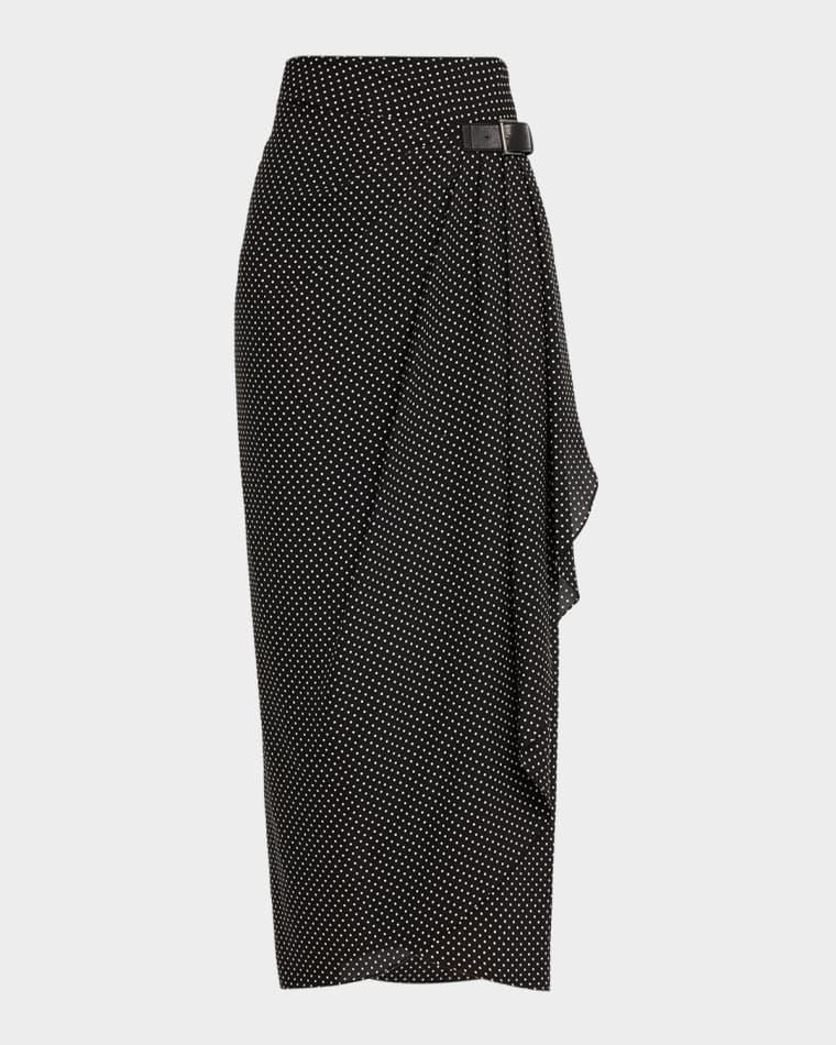 Polka-Dot Silk Buckle Wrap Midi Skirt by TOM FORD Polka-Dot Silk Buckle Wrap Midi Skirt by TOM FORD
