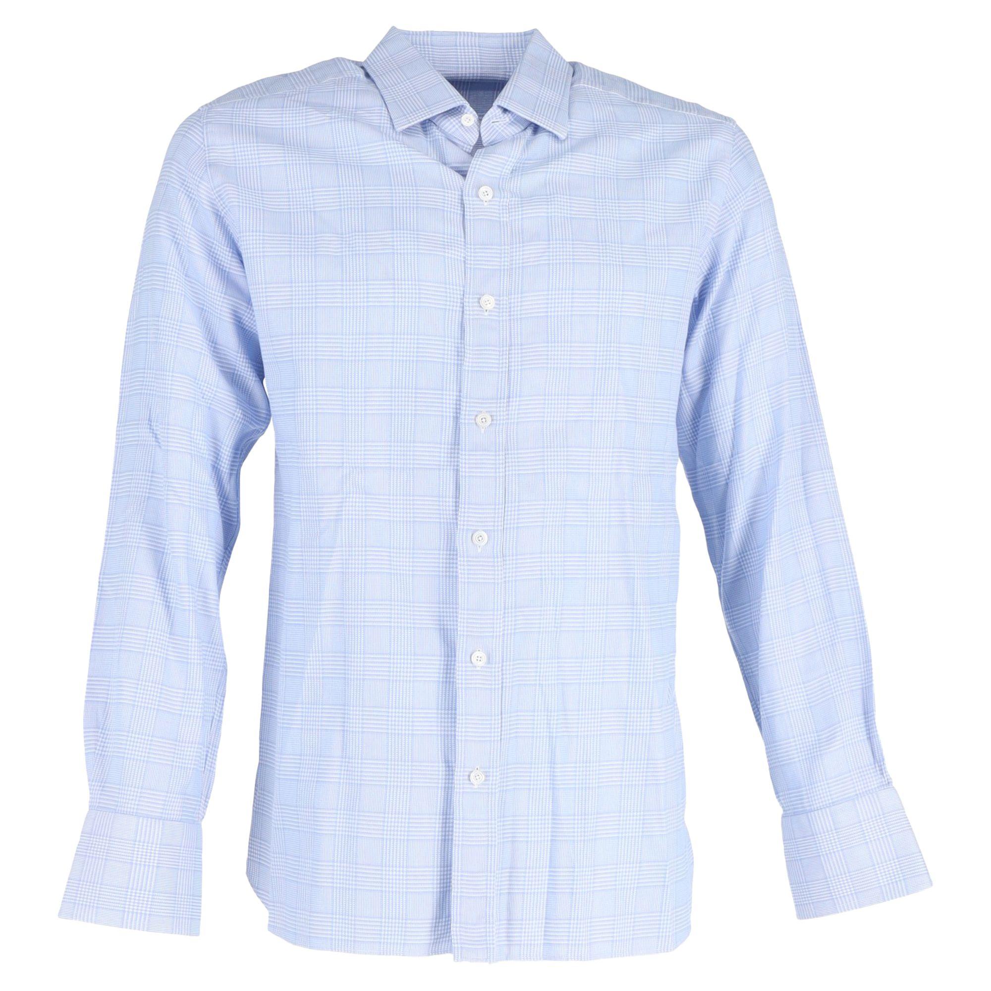 Preloved Plaid Buttoned Long Sleeve Shirt in Blue Cotton by TOM FORD