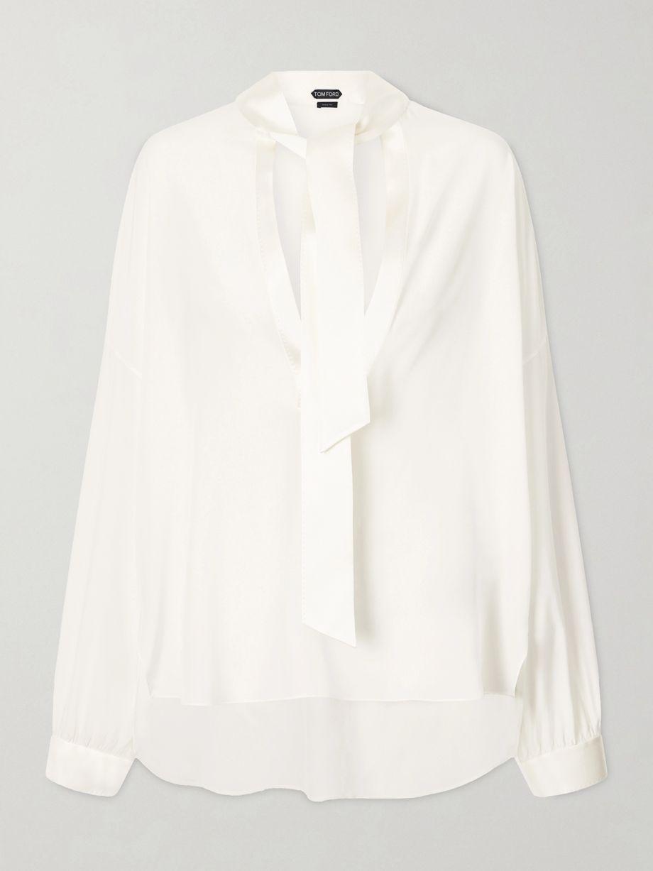 Pussy-bow satin-trimmed silk crepe de chine blouse by TOM FORD