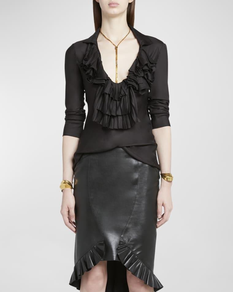 Ruffle V-Neck Viscose-Silk Twill Blouse by TOM FORD