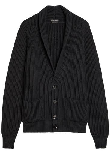 Shawl-lapel ribbed wool and silk-blend cardigan by TOM FORD