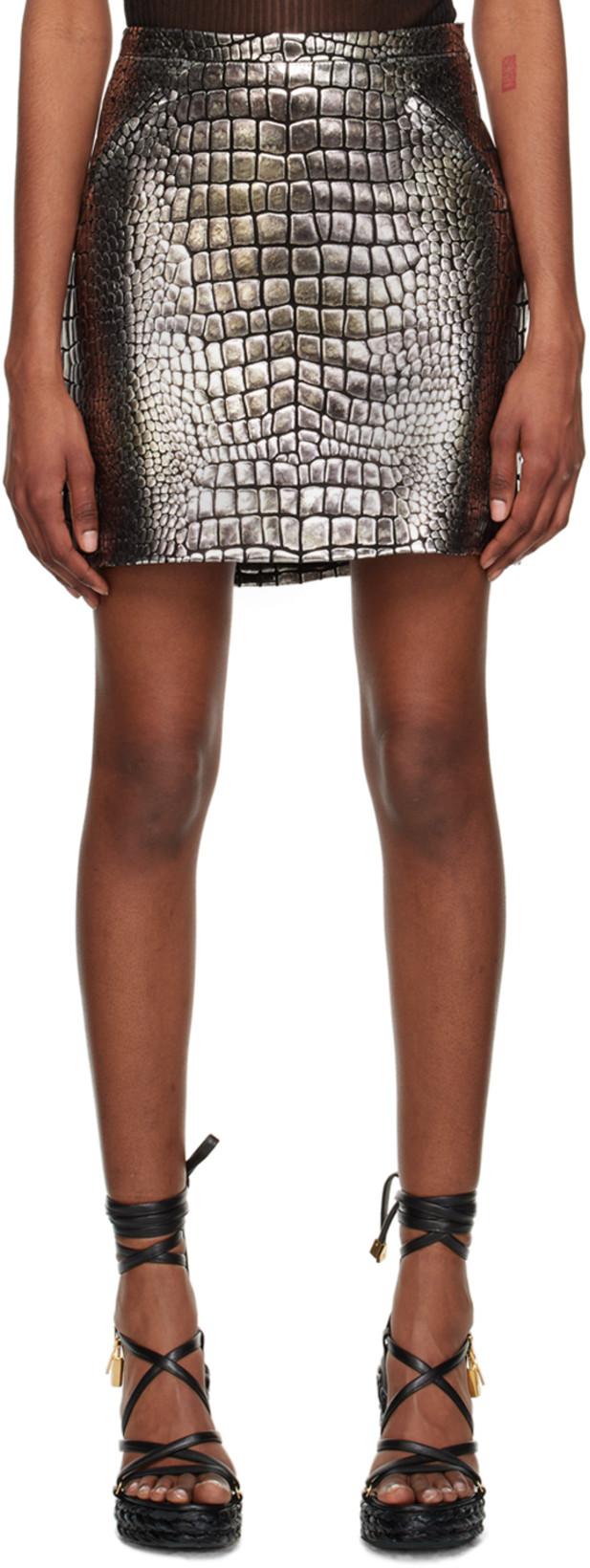 Silver Croc-Embossed Miniskirt by TOM FORD