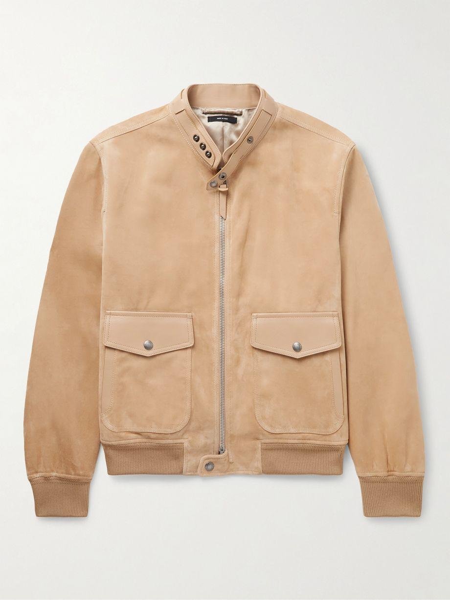 Slim-Fit Leather-Trimmed Suede Bomber Jacket by TOM FORD
