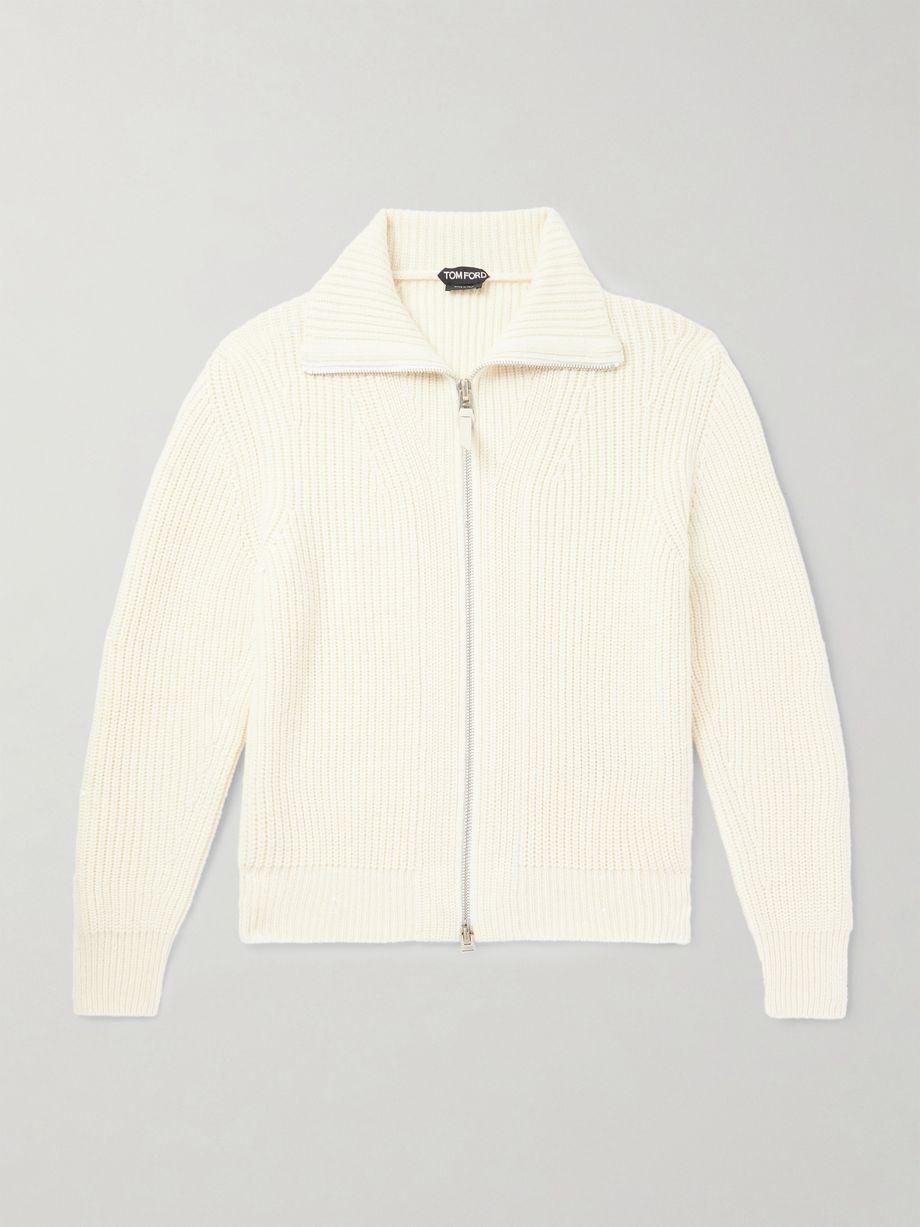 Slim-Fit Ribbed Wool and Mohair-Blend Zip-Up Cardigan by TOM FORD