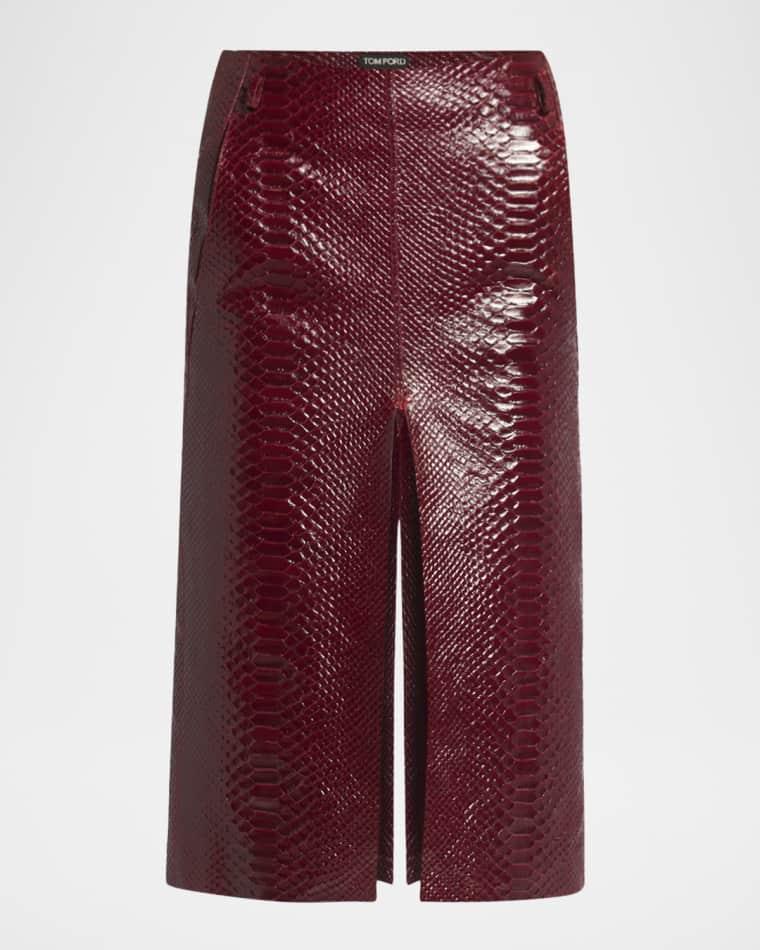 Snake-Effect Leather Midi Skirt by TOM FORD