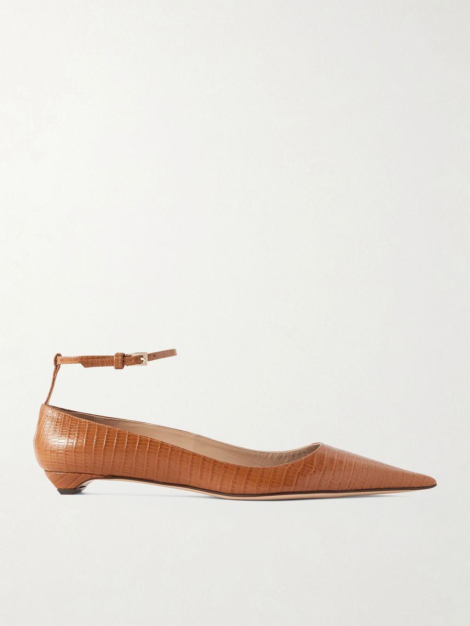 Snake-effect leather point-toe ballet flats by TOM FORD