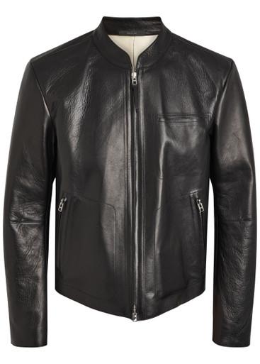 Stand-collar Leather biker jacket by TOM FORD