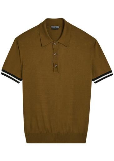 Striped-trim cotton and silk-blend polo shirt by TOM FORD