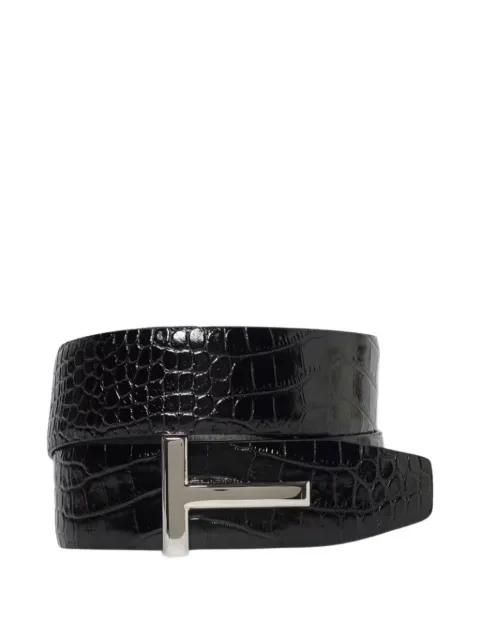 T-bar animal-effect leather belt by TOM FORD