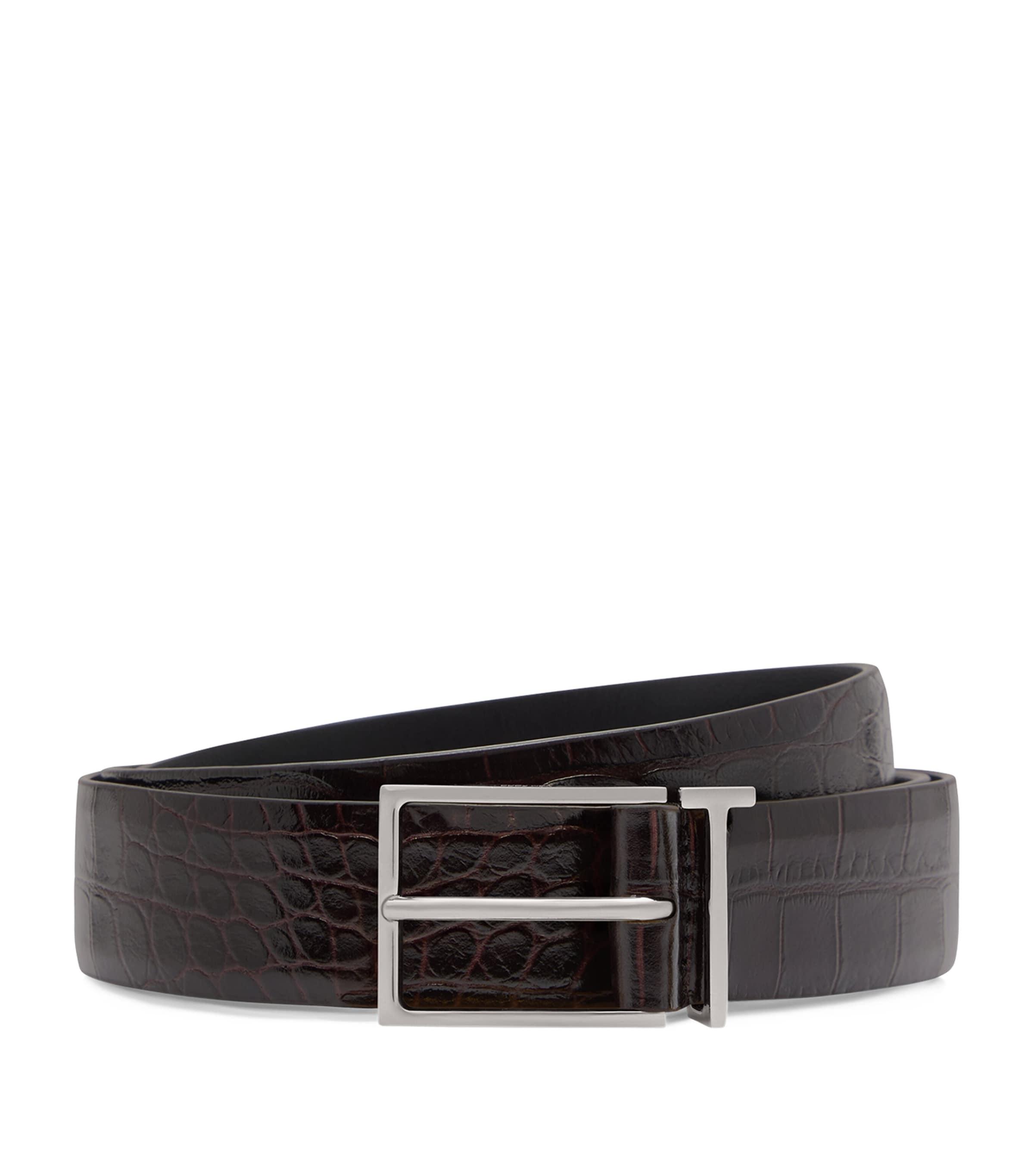 TOM FORD Leather Crocodile-Debossed Belt by TOM FORD
