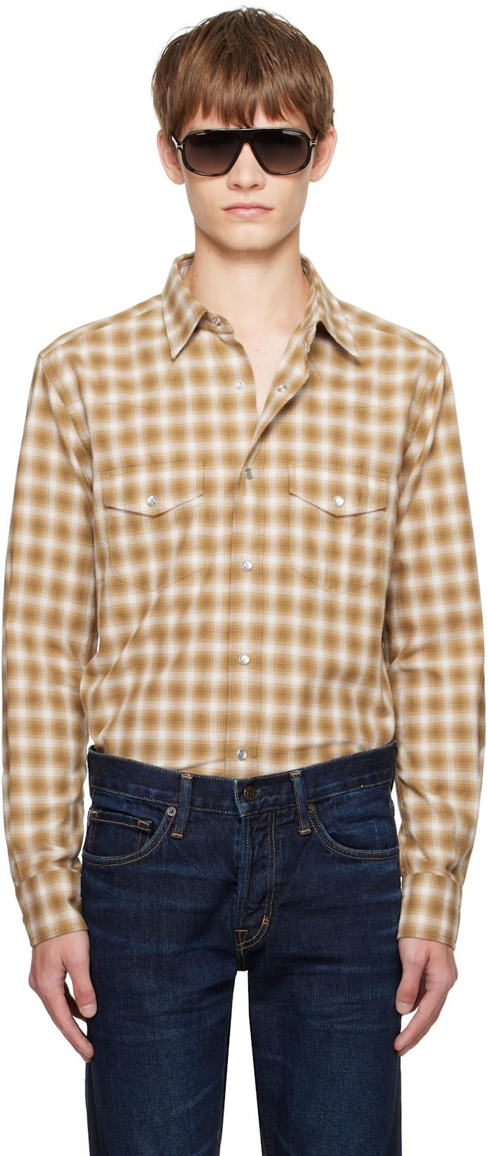 Tan Check Western Shirt by TOM FORD