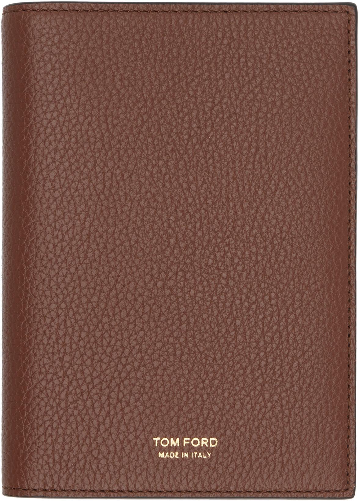 Tan Soft Grain Leather T Line Passport Holder by TOM FORD