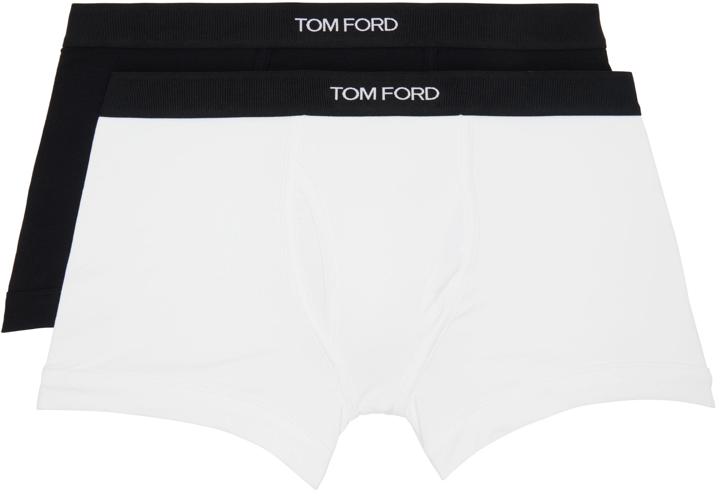 Two-Pack Black & White Cotton Boxer Briefs by TOM FORD