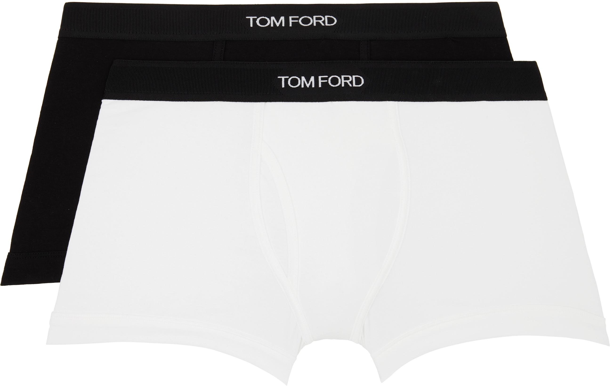 Two-Pack Black & White Cotton Boxer Briefs by TOM FORD