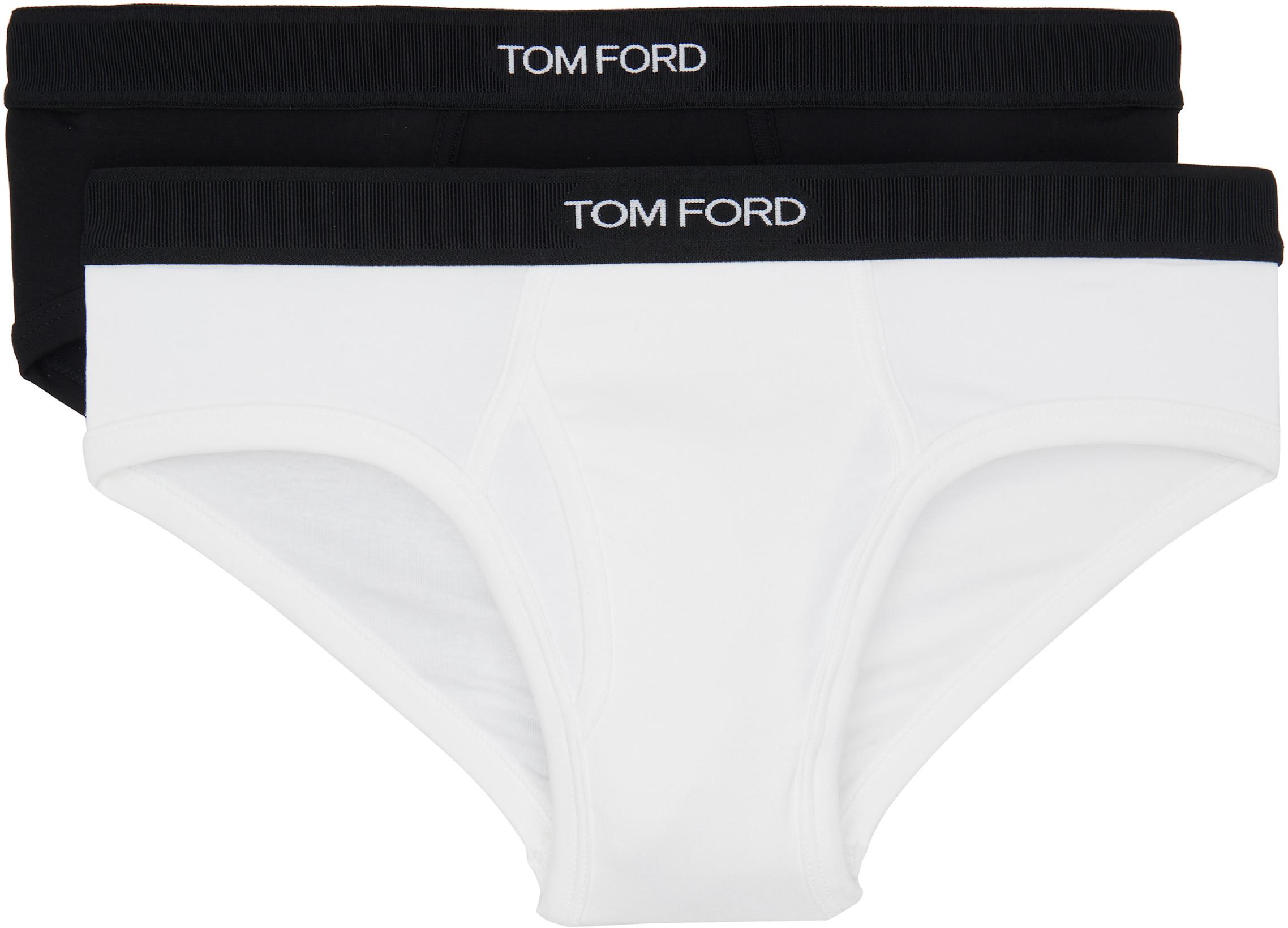 Two-Pack Black & White Cotton Briefs by TOM FORD