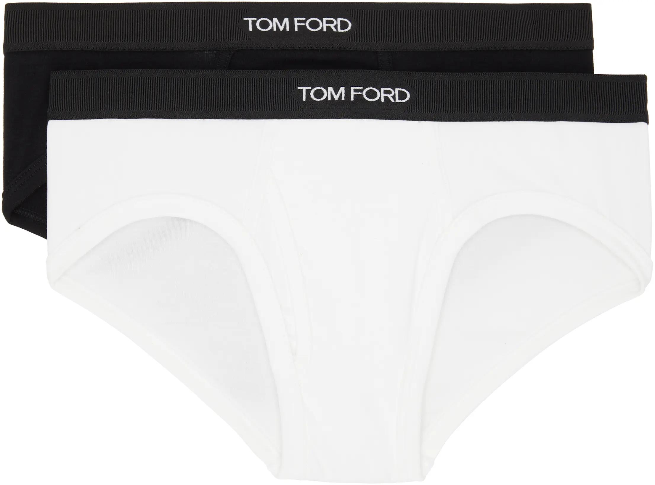 Two-Pack Black & White Cotton Briefs by TOM FORD