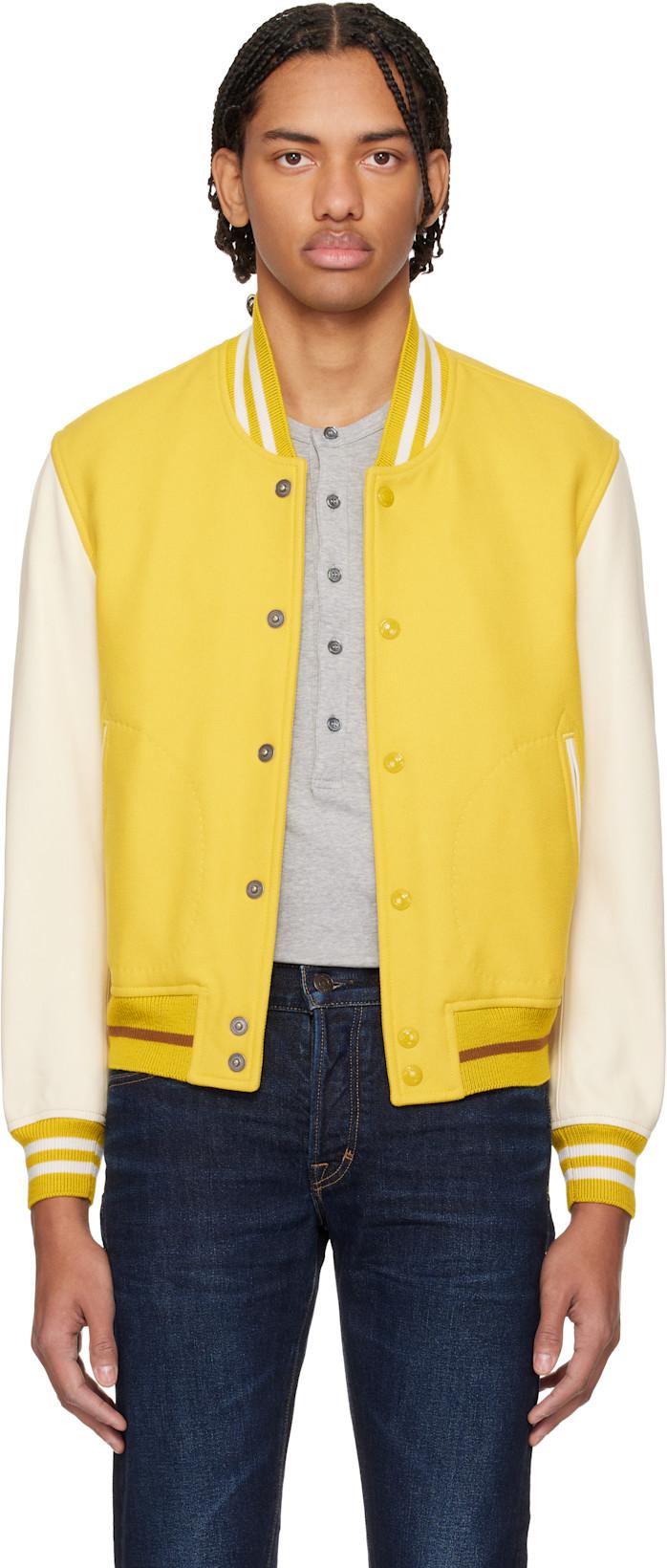 Yellow Double Face 3D Varsity Bomber Jacket by TOM FORD
