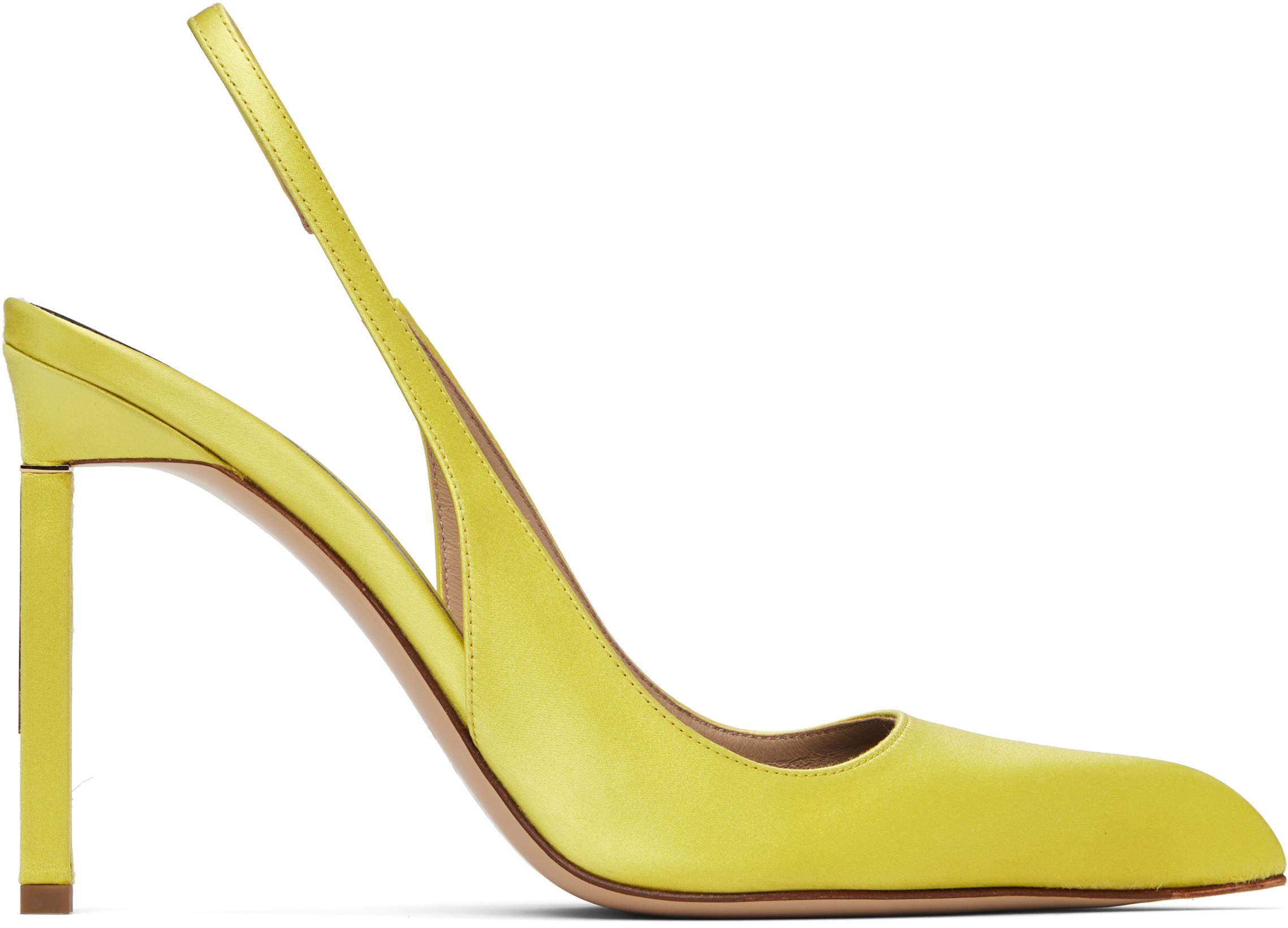Yellow Satin T Slingback Heels by TOM FORD
