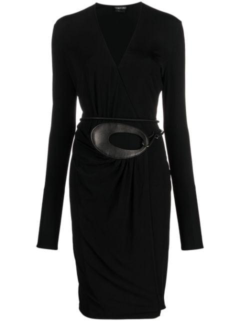 belted-waist V-neck dress by TOM FORD