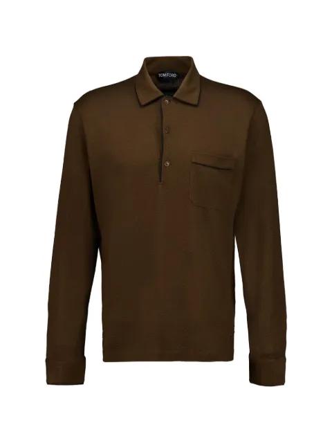 contrast-piping long-sleeve polo shirt by TOM FORD