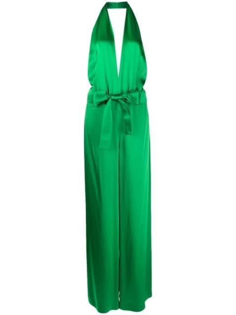 halter V-neck satin jumpsuit by TOM FORD