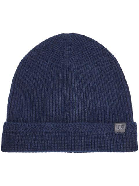 logo-patch ribbed-knit beanie by TOM FORD