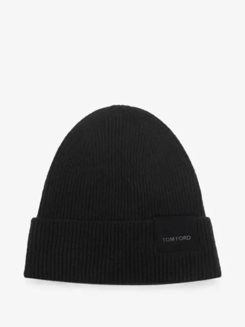 logo-patch ribbed-knit beanie hat by TOM FORD