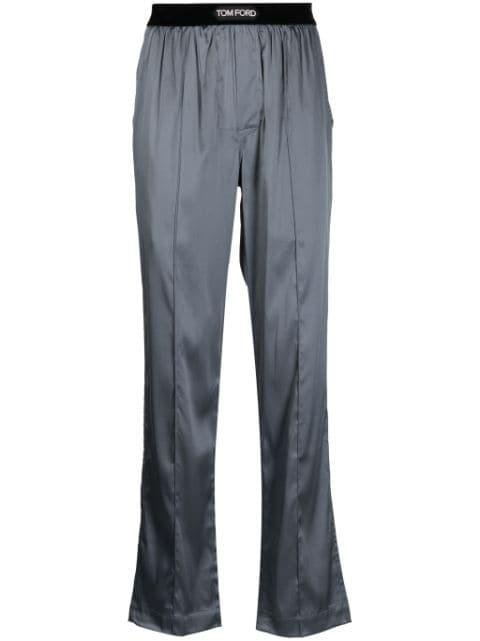 logo-waistband satin-finish trousers by TOM FORD