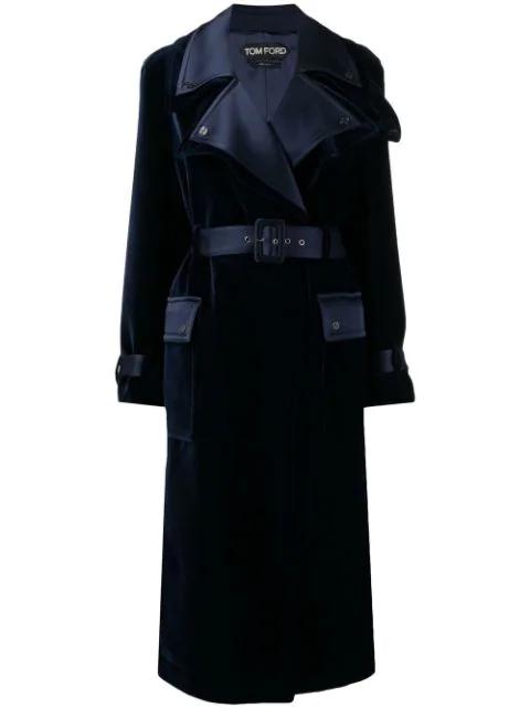 notched-lapels belted coat by TOM FORD