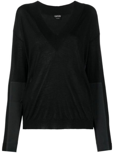 panelled V-neck knitted jumper by TOM FORD
