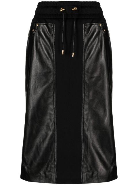 panelled leather and cotton-blend jersey midi skirt by TOM FORD