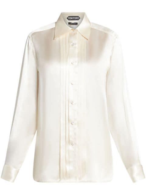 pintuck-detail silk shirt by TOM FORD