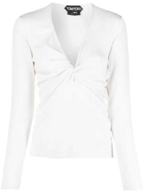 plunge-neck twist-detail knitted top by TOM FORD