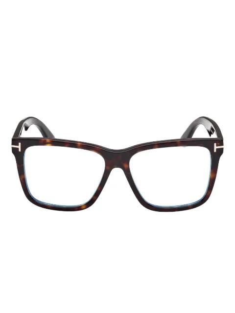 tortoiseshell square clip-on glasses by TOM FORD