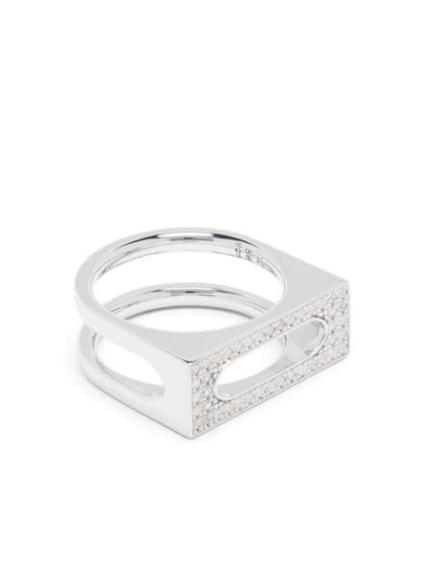 Cage Single zirconium-embellished silver ring by TOM WOOD