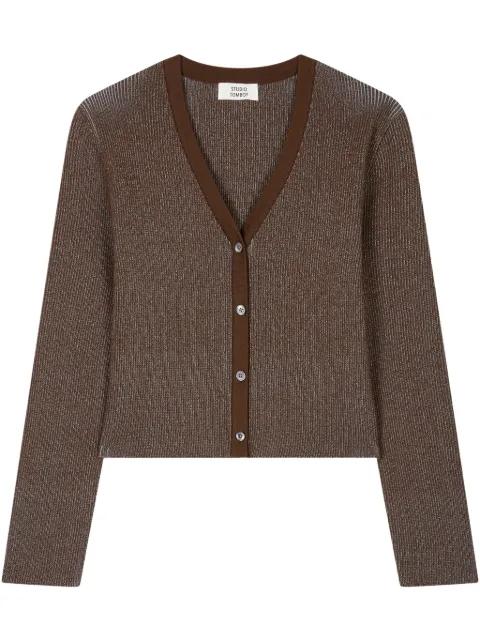 V-neck ribbed-knit cardigan by TOMBOY
