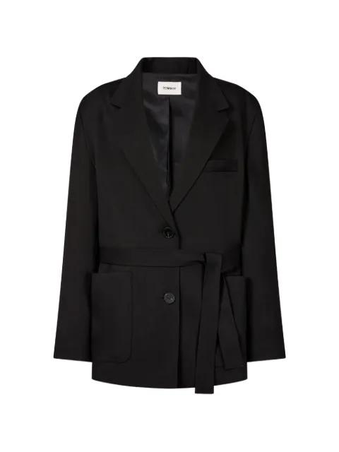belted button-back jacket by TOMBOY